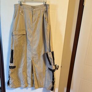 Men's Khaki Cargo Skirt-Pants with Utility Straps